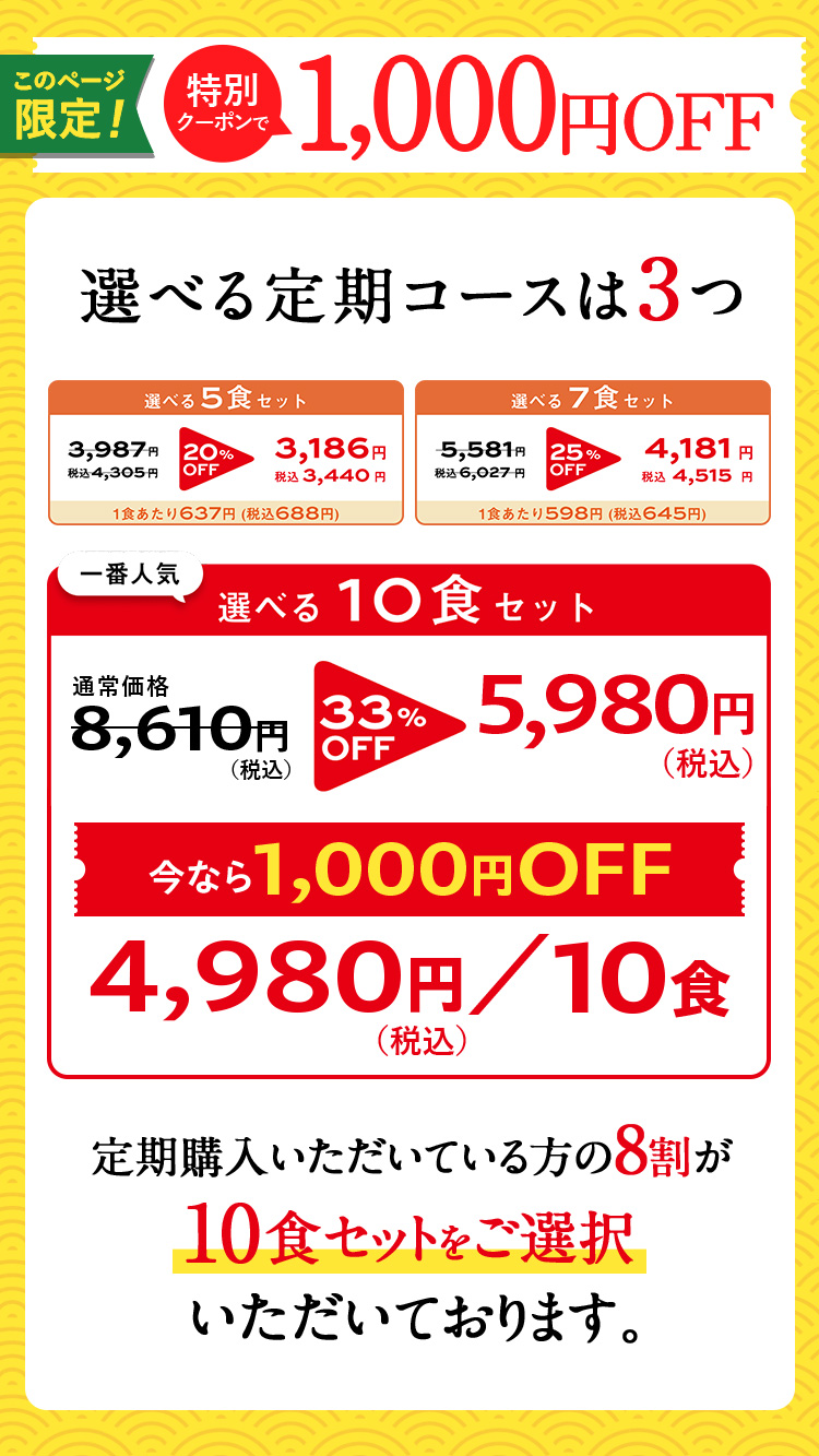このページ限定!特別クーポンで1,000円OFF選べる定期コースは3つ